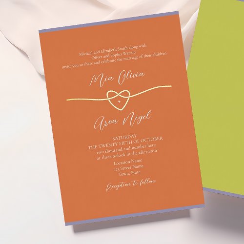 Modern Orange Gold Wedding Foil Invitation
