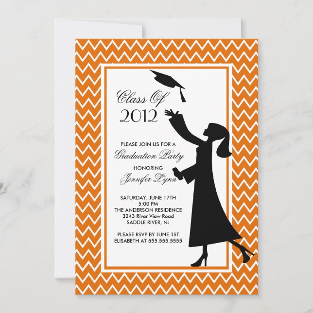 Modern Orange Graduation Invitation Silhouette (Front)