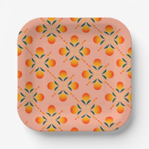 Modern Orange Graphic Print Paper Plates