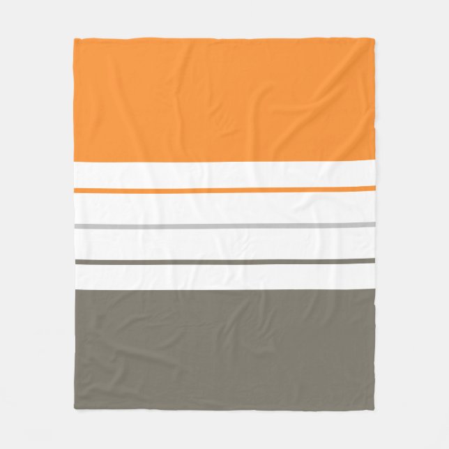 Modern Orange Gray Autumnal Stripes Fleece Blanket (Front)