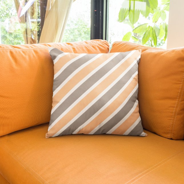 Modern Orange Gray Diagonal Stripes Polyester Throw Pillow (Creator Uploaded)
