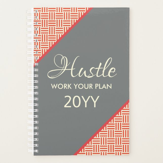 Modern Orange Gray Geometric Hustle 2019 Planner (Front)