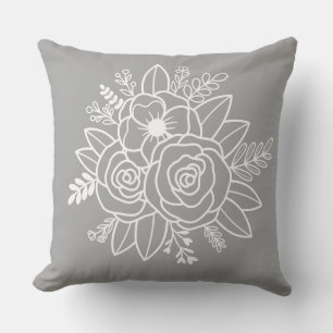 Modern orange & gray Housewarming white flowers Throw Pillow