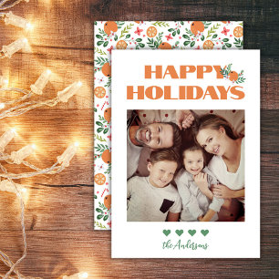 Modern Orange Green Christmas Family Photo Holiday Card