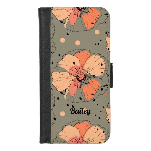 Modern Orange Green Flower Personalized iPhone 87 Wallet Case