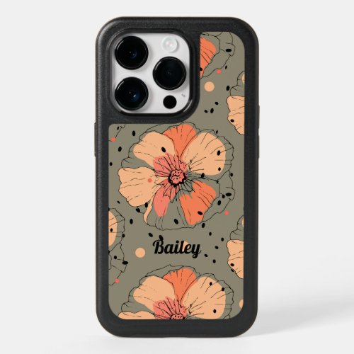 Modern Orange Green Flower Personalized OtterBox iPhone 14 Pro Case
