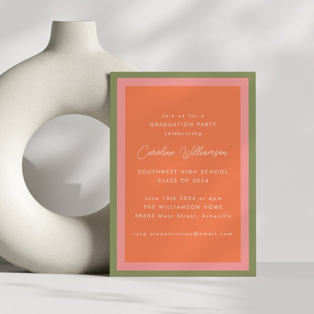 Modern Orange Green Pink Graduation Party Invitation (Creator Uploaded)