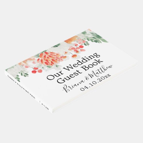 Modern Orange Greenery Wildflowers Floral Guest Book