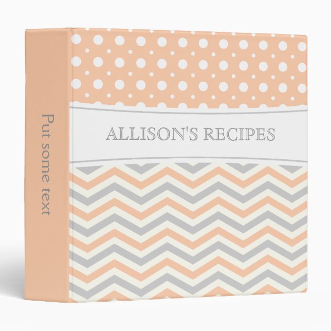 Modern orange, grey, white chevron and polka dot 3 ring binder (Front/Spine)