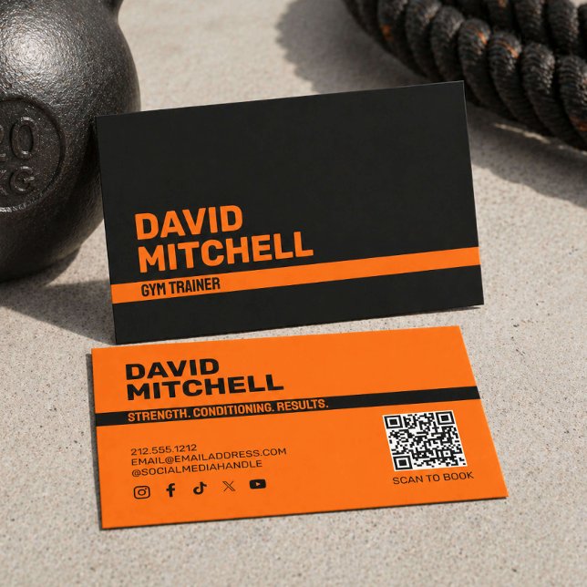Modern Orange Gym Trainer Minimal Business Card (Creator Uploaded)