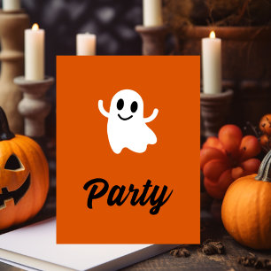 Modern Orange Halloween Party Ghost Invitation Postcard