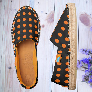 Modern Orange Halloween Polka Dot Pattern Espadrilles