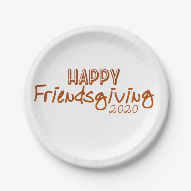 Modern Orange Happy Friendsgiving 2020 Paper Plates (Front)