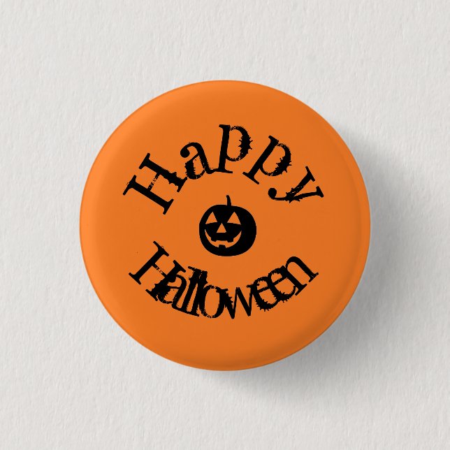 Modern Orange Happy Halloween Pumpkin Button (Front)