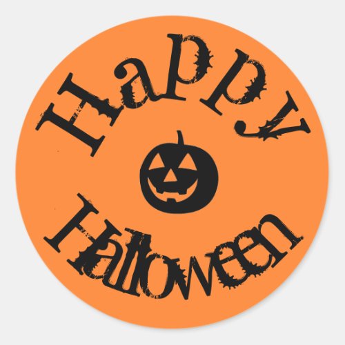 Modern Orange Happy Halloween Pumpkin Classic Round Sticker