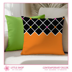 Modern Orange Harlequin Diamond Pattern Throw Pillow