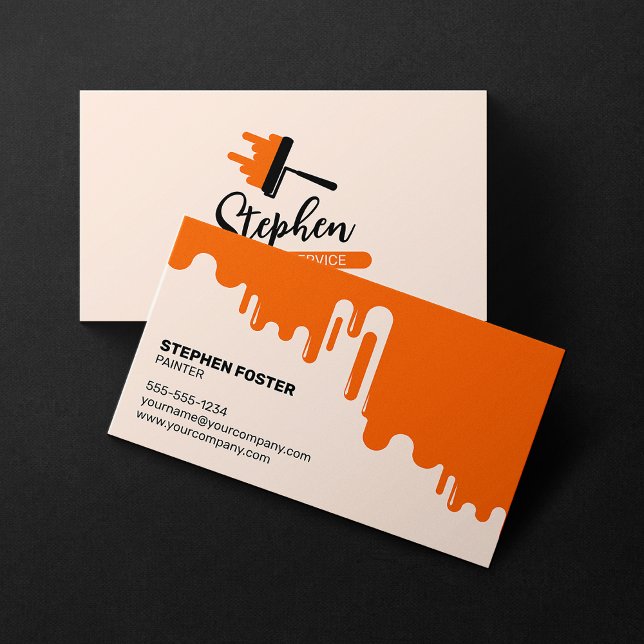 Modern Orange House Painter Contractor Paint Drips Business Card (Creator Uploaded)