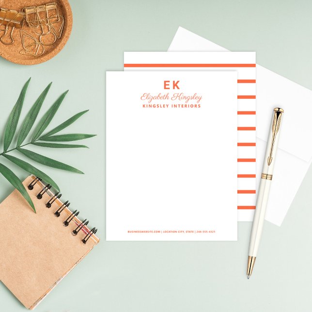 Modern Orange Initials Monogram Business Note Card (Creator Uploaded)
