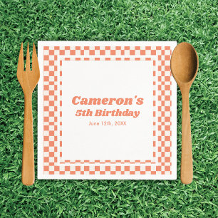 Modern Orange Kids Picnic Birthday Party Napkins