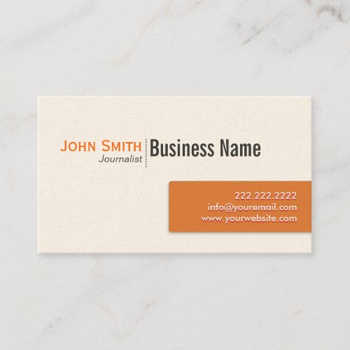 Modern Orange Label Journalist Business Card