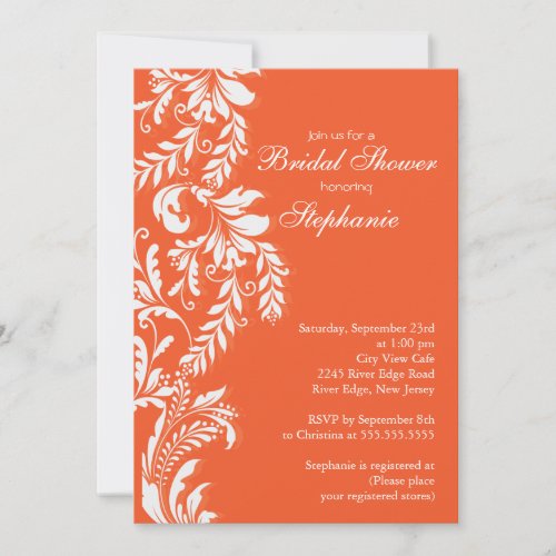 Modern Orange Leaf Swirl Bridal Shower Invitation