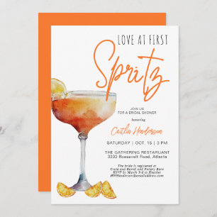 Modern Orange Love At First Spritz Bridal Shower Invitation