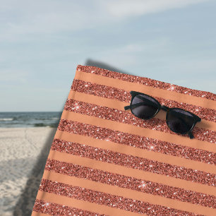 Modern Orange Mango Glitter Style Vertical Stripes Beach Towel