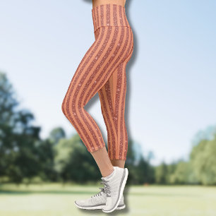 Modern Orange Mango Glitter Style Vertical Stripes Capri Leggings