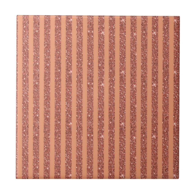 Modern Orange Mango Glitter Style Vertical Stripes Ceramic Tile (Front)