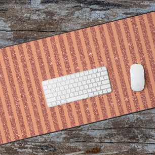 Modern Orange Mango Glitter Style Vertical Stripes Desk Mat