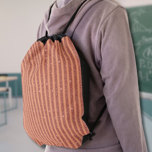 Modern Orange Mango Glitter Style Vertical Stripes Drawstring Bag (Creator Uploaded)