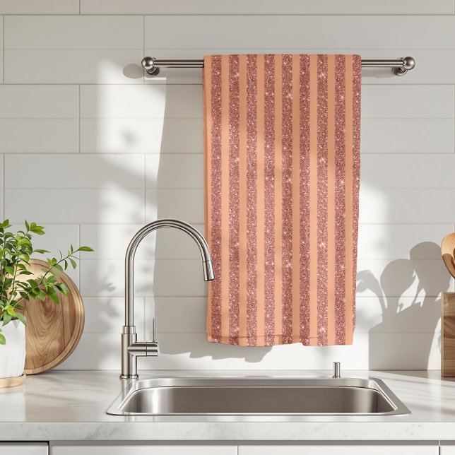 Modern Orange Mango Glitter Style Vertical Stripes Kitchen Towel (Creator Uploaded)