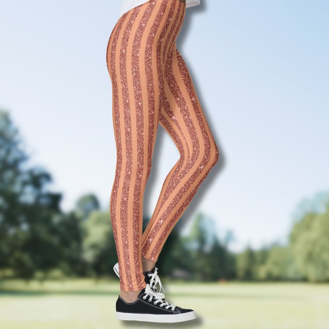 Modern Orange Mango Glitter Style Vertical Stripes Leggings (Creator Uploaded)