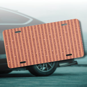 Modern Orange Mango Glitter Style Vertical Stripes License Plate
