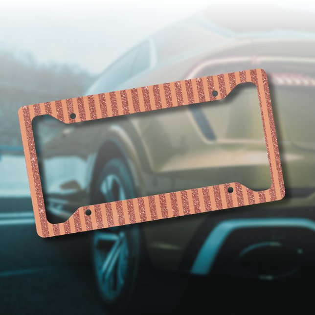 Modern Orange Mango Glitter Style Vertical Stripes License Plate Frame (Creator Uploaded)