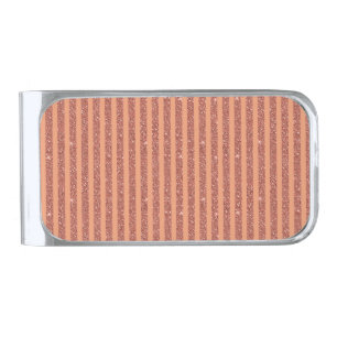 Modern Orange Mango Glitter Style Vertical Stripes Silver Finish Money Clip