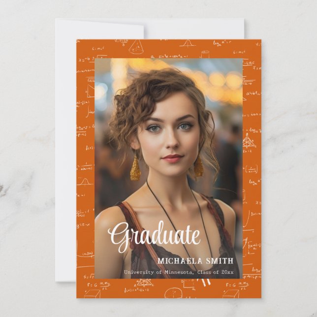 Modern Orange Math Photo College Graduation  Announcement (Front)