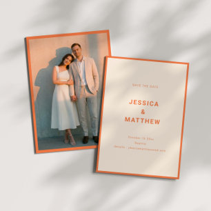 Modern Orange Minimalist Typography Wedding Photo Save The Date