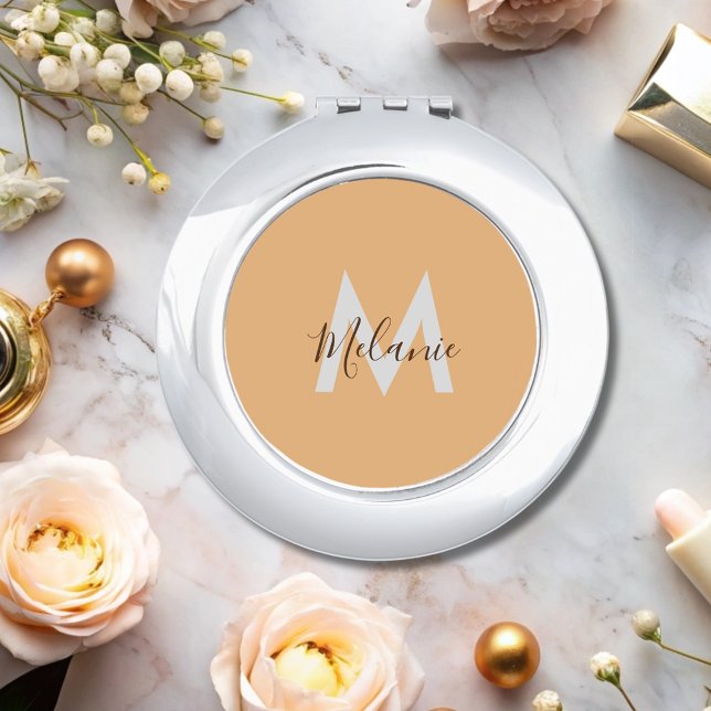  modern orange monogram  compact mirror (Creator Uploaded)