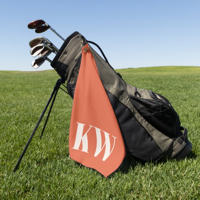 Modern Orange Monogram Initials Personalized Golf Towel (Green)