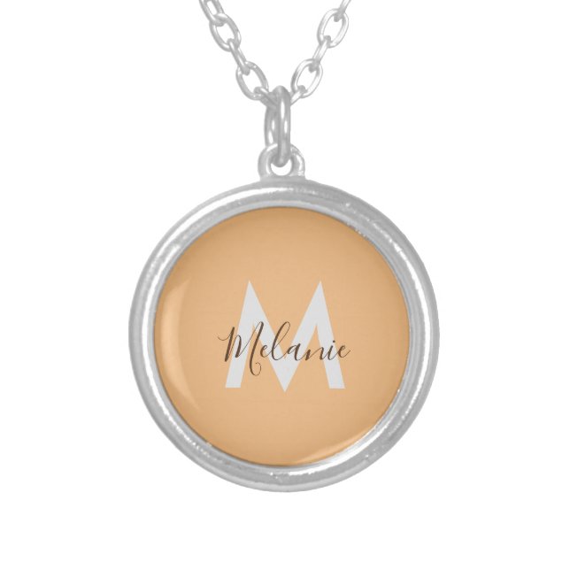  modern orange monogram  silver plated necklace (Front)
