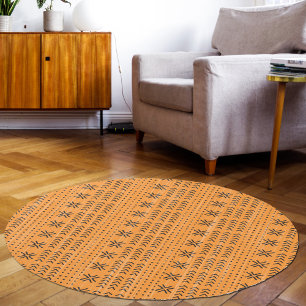 Modern Orange Mudcloth African Pattern Rug