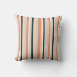Modern Orange &amp; Navy Vertical Stripe Patterned Outdoor Pillow