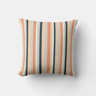 Modern Orange & Navy Vertical Stripe Patterned Outdoor Pillow