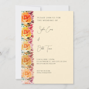Modern Orange Ombre Roses Yellow Wedding Invitation