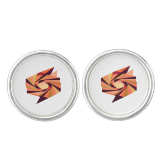 Modern Orange Origami Faceted Abstract Swirl Cufflinks