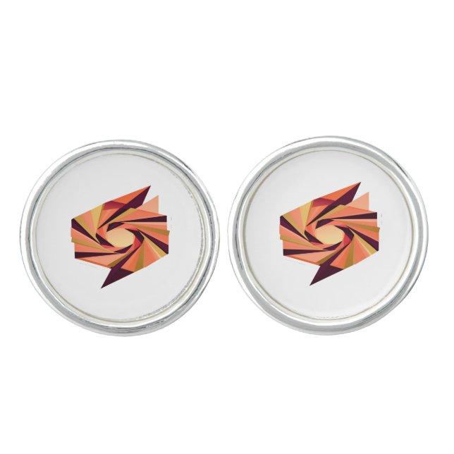 Modern Orange Origami Faceted Abstract Swirl Cufflinks (Front)