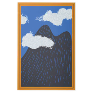 Modern orange painted navy blue brown abstract metal print