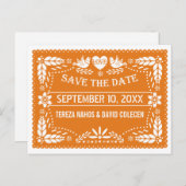 Modern orange papel picado wedding Save the Date Announcement Postcard (Front/Back)