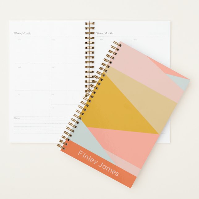 Modern Orange Pastel Stylish Personalized Name Planner (Display)